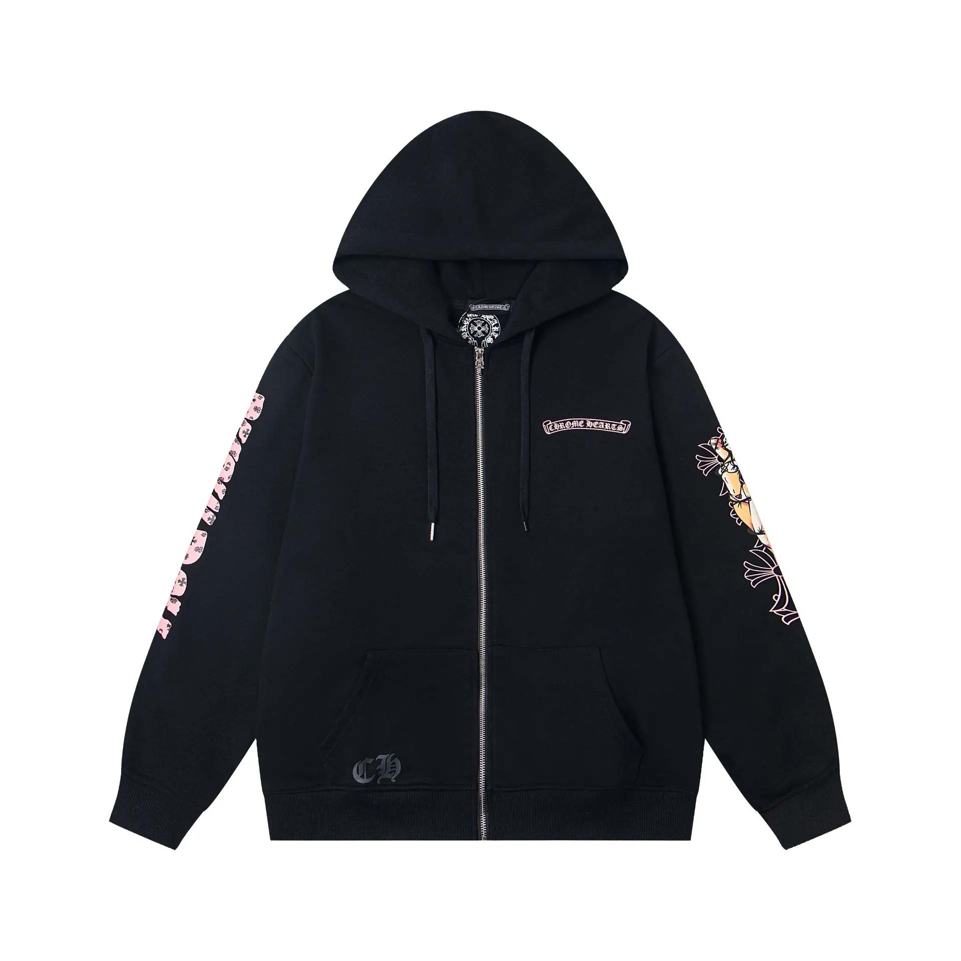 P290 model number: G503 Chrome Hearts DeadlyDoll co-branded new comic zipper long-sleeved hooded sweatshirt jacket 1️⃣ Purchased the original version, it is heavy enough and thick enough to feel heavy in the hand, the workmanship details are perfectly controlled, and the upper body effect is also very comfortable! 2️⃣ It is very youthful and energetic, and can be easily worn by both men and women. It is very in line with the fashion aesthetic concepts of today's young people, creating a casual and lazy fashion tone. It is a must-have for couples in autumn and winter! 3️⃣ Complete accessories, same style for men and women. Color: black, size: S, M, L, XL